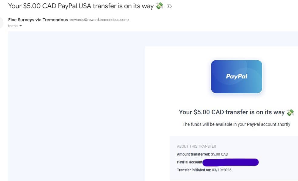 FiveSurveys Tremendous Transfer