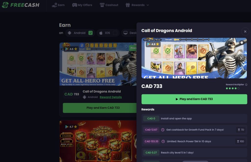FreeCash Game Rewards Example